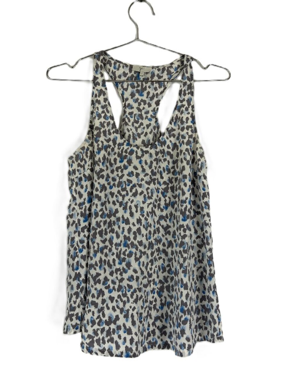 Joie Silk Racerback Leopard Tank Top Gray Blue XS